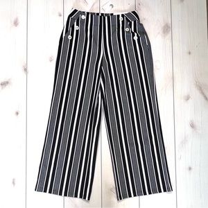 NWT Black White Striped Wide Leg Dress Pants M